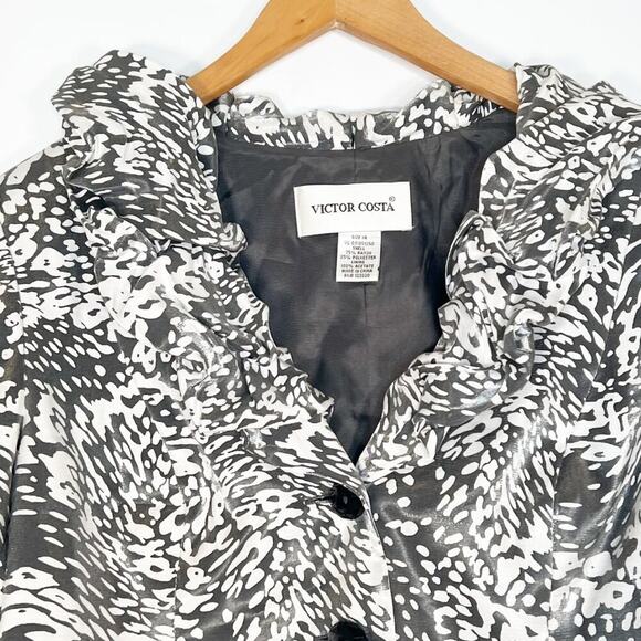 Victor Costa Silver Metallic Sheen Print Ruffled Suit Jacket - Picture 2 of 13